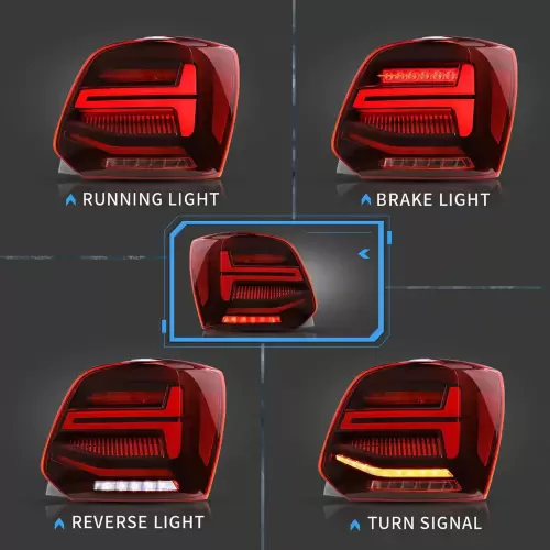 VW Polo 6R Smoked Red LED Sequential Taillights  (2009–2017)